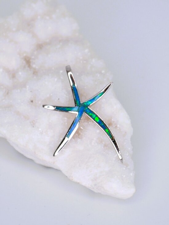 Jewelry - Starfish Opal pendant Blue Green flash set in Silver 1.25" Length